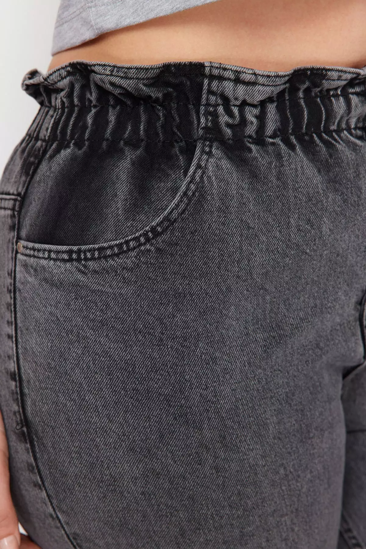 Gray High Waist Elastic Waist Mom Jeans TBBAW23JE00002