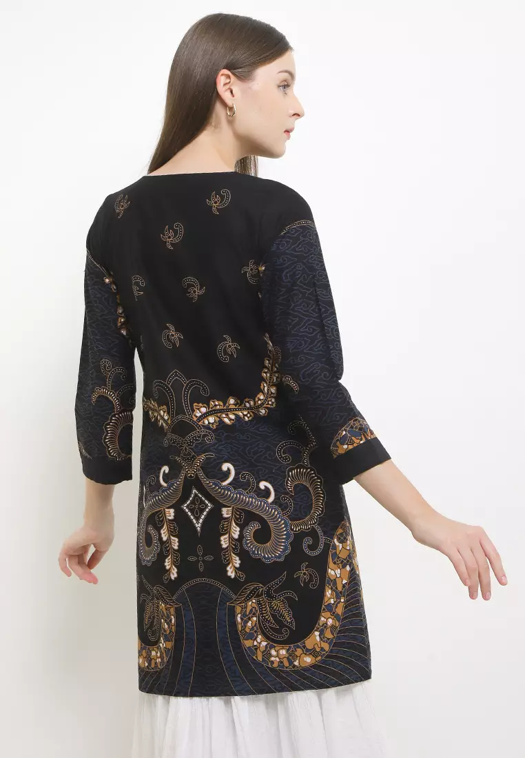 Tunik Outer Vest Cardigan Muslim Atasan Wanita Batik Katun Premium Andine  Dark Lengan Panjang