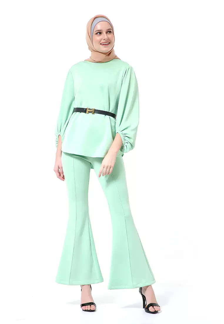 Safina Scuba Setelan Wanita Lengan Panjang Motif Polos Premium High Quality - Mint