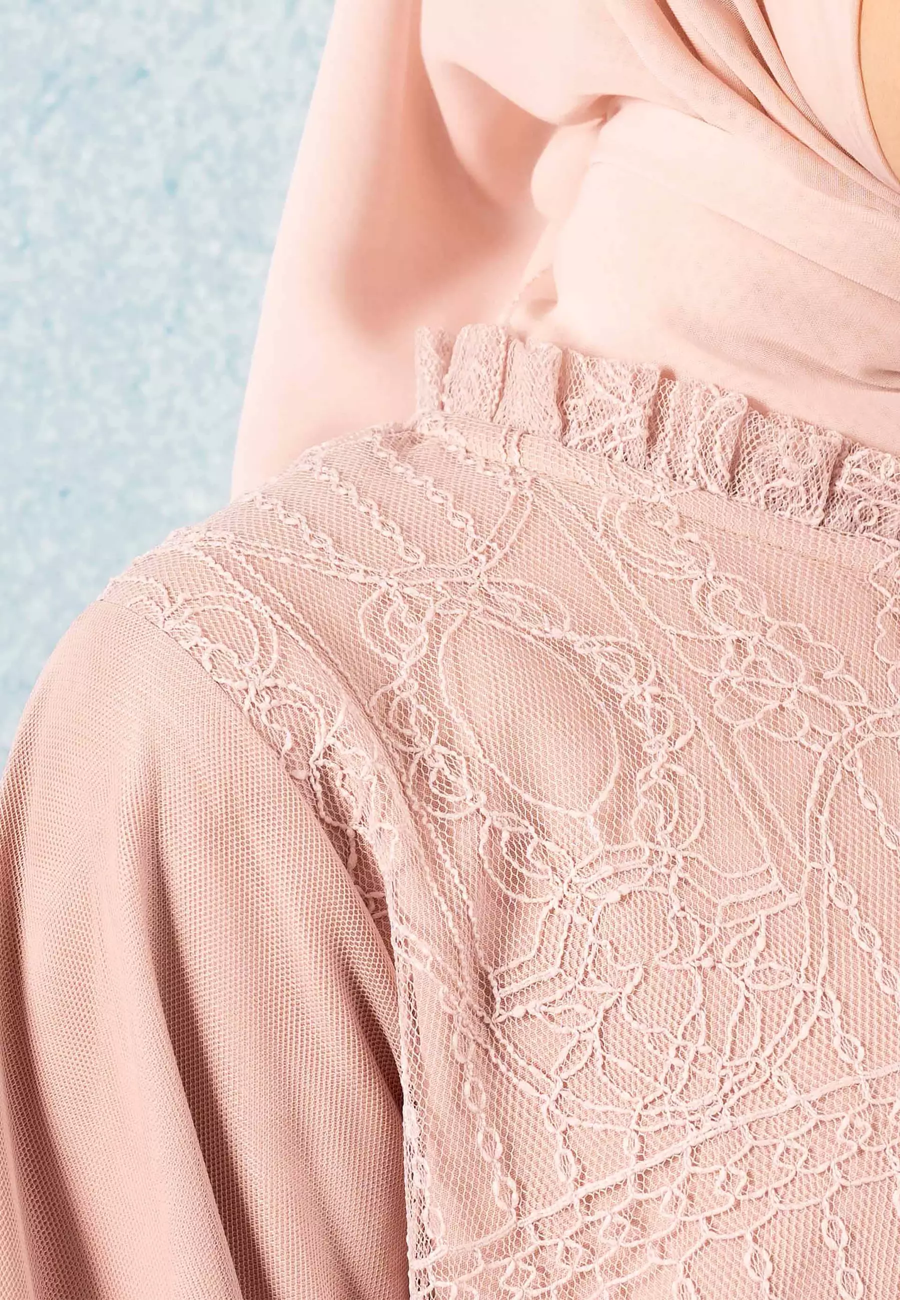 HijabChic Syahira Pink Nude Dress - Dress Brukat Tulle Elegan Best Seller