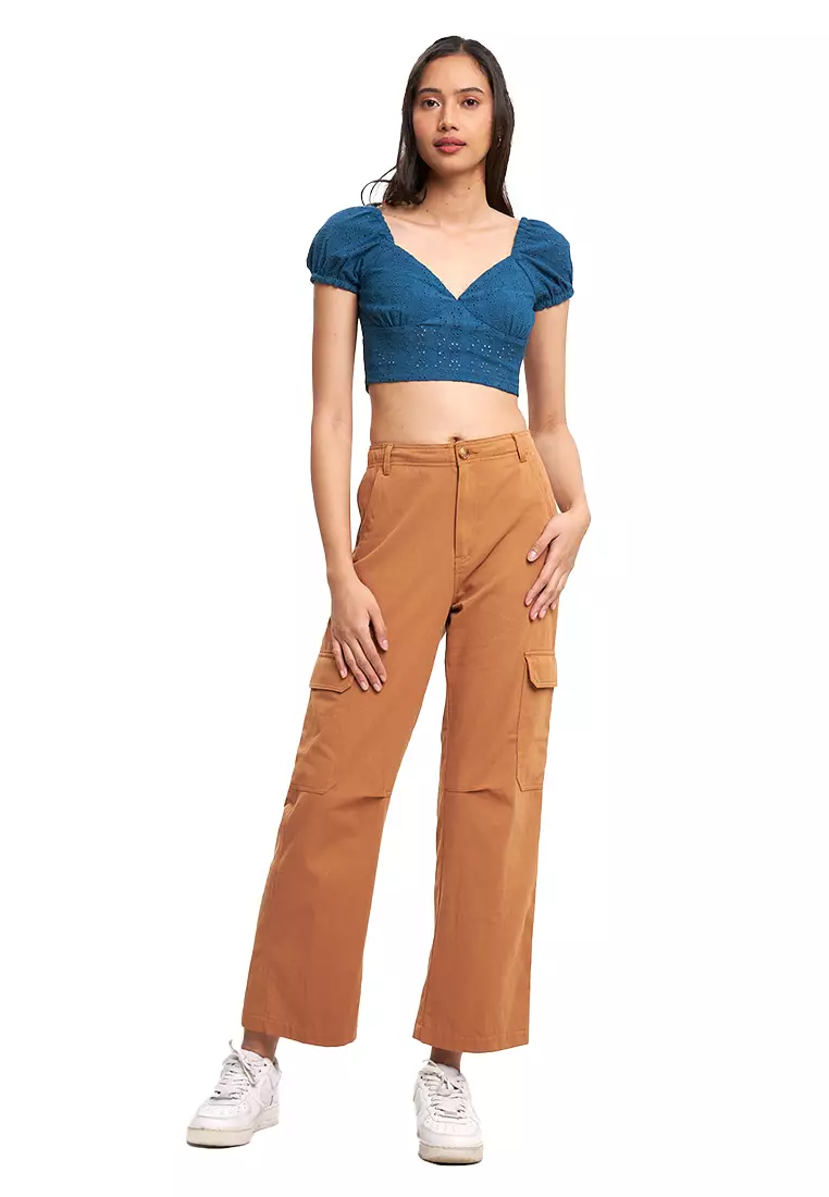 Eyelet Jersey Puff Sleeve Top