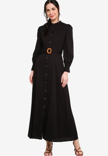 Zalia black Belted Puff Sleeves Shirt Dress 636CAAA58D3F0EGS_1
