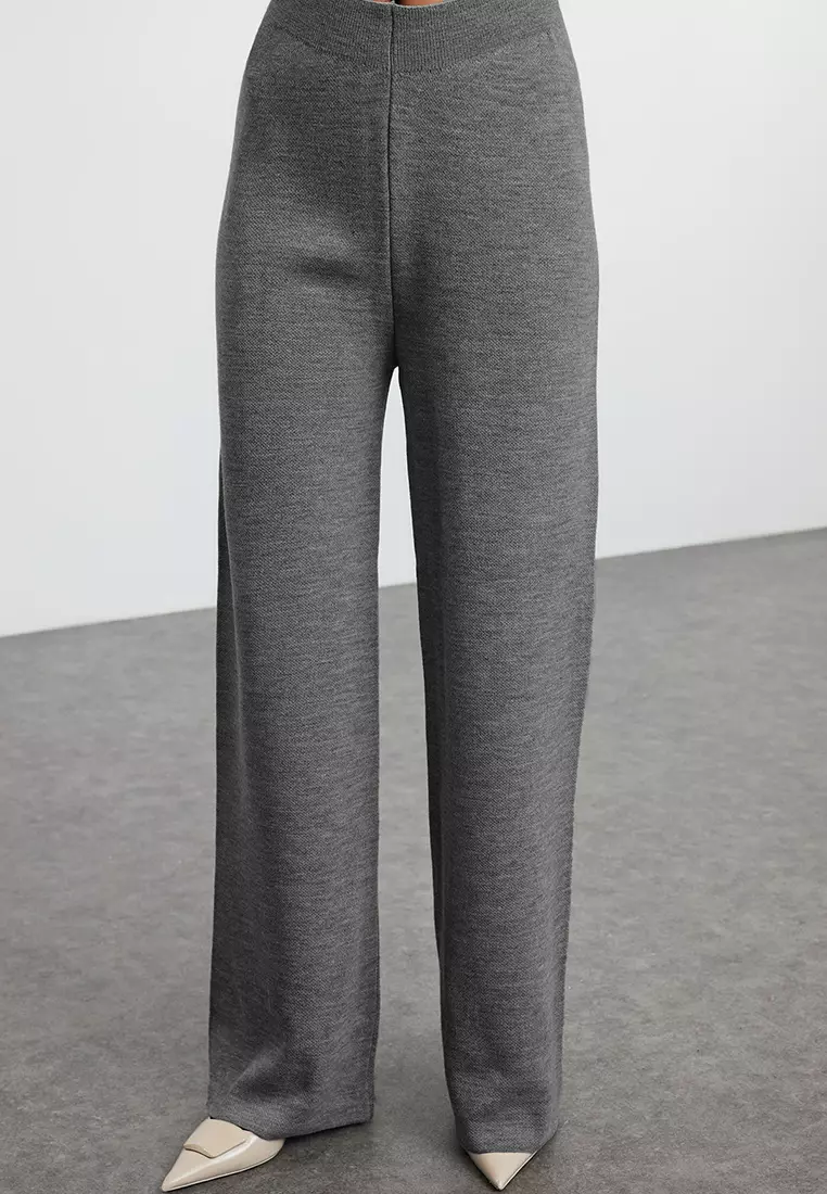 Anthracite Wide Fit Button Detailed Vest Pants Knitwear Top And Bottom Set