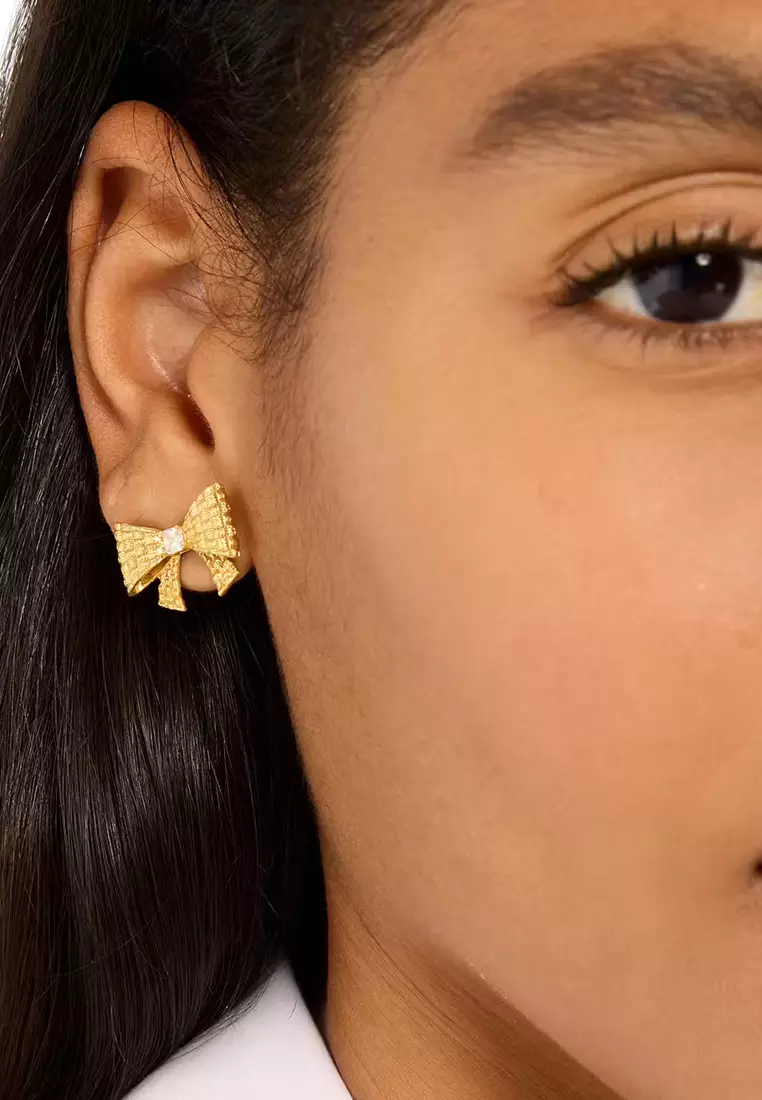 Wrapped In A Bow Studs Earrings in Clear/ Gold KJ975
