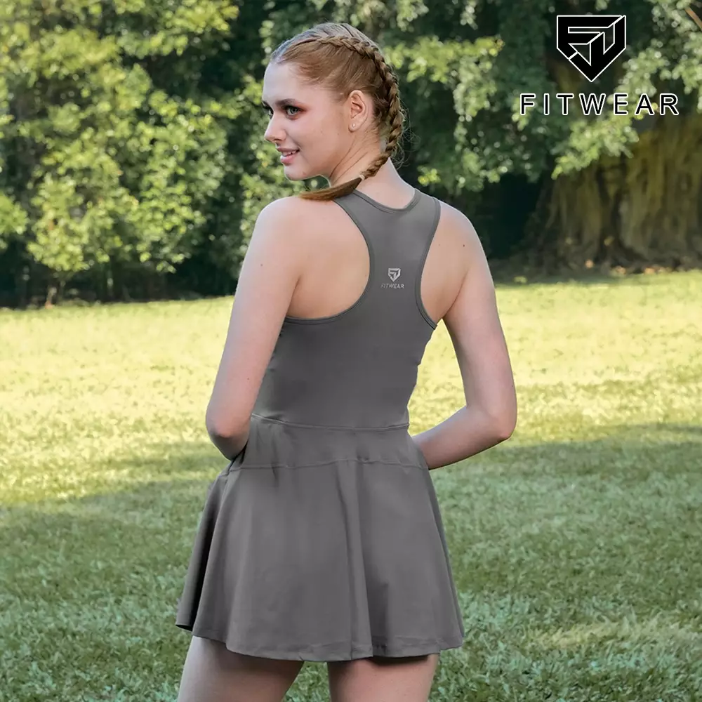 Fitwear - Dress With Sportbra & Inner Olahraga Wanita DEVINA TENNIS DRESS ZIP - GRAY
