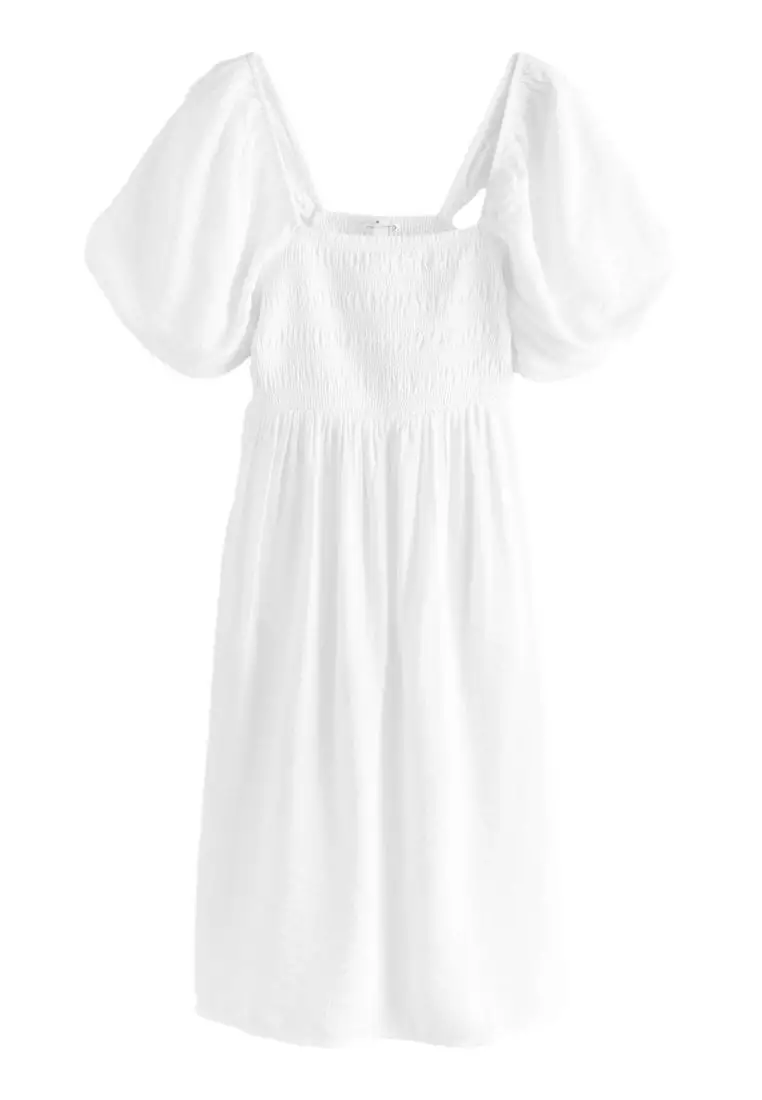 Puff Sleeve Off Shoulder Midi Dress