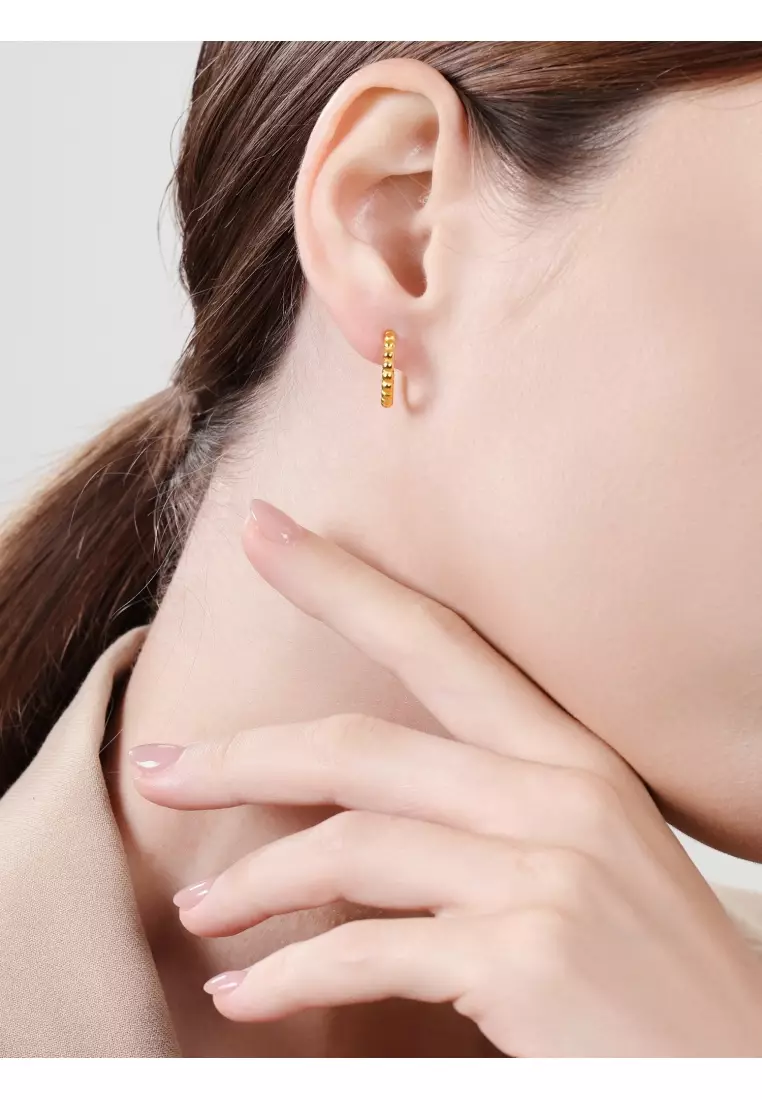 999 24K Gold Essence Beaded Hoop Earrings for Women 95309E