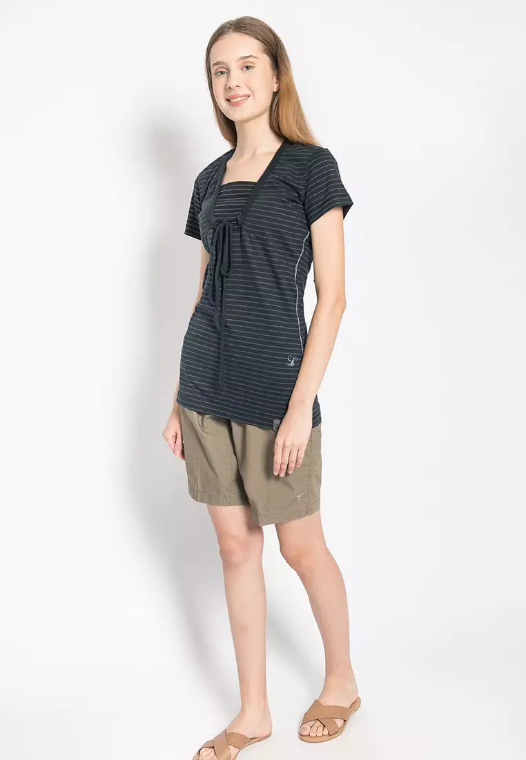 LGS - Kaos Casual Wanita - Lengan Pendek - Motif Salur - Navy - LLTS.520.HD241.028.7C