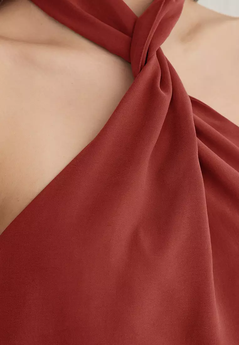 Tile Modal Halter Neckline Knotting Woven Blouse Twoss25Bz00247