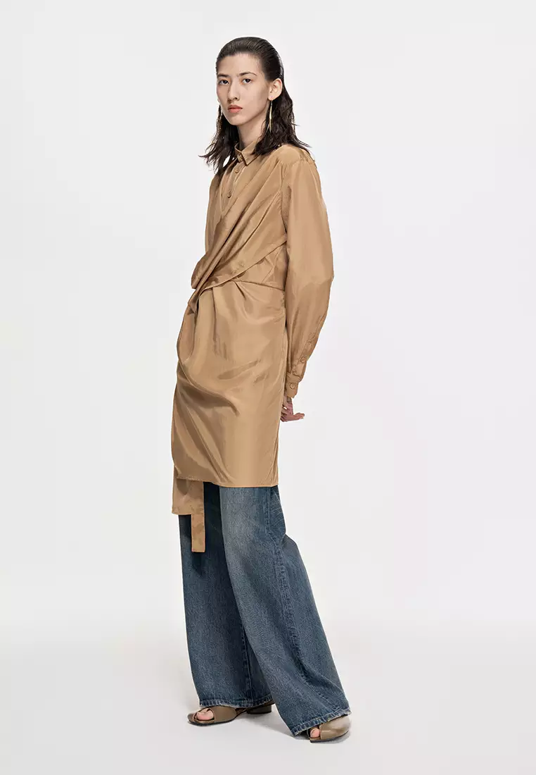 Plain Weave X-Line Loose Everyday Casual Long Sleeve Dress