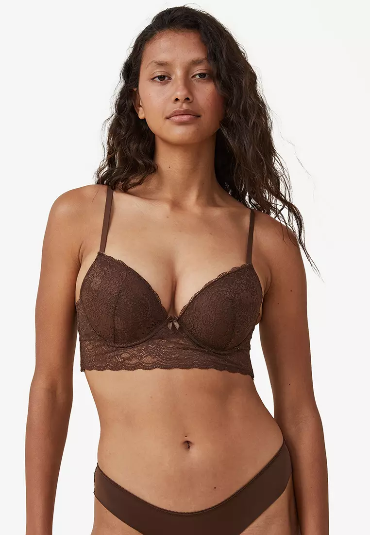 Buy Clovia Polyamide Printed Padded Demi Cup Wire Free Push-Up Bra - Light  Brown online