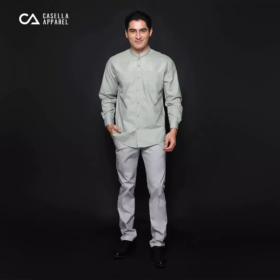 Casella Baju Koko Pria Lengan Panjang | Baju Koko Hassan Horizontal 9973 Sage