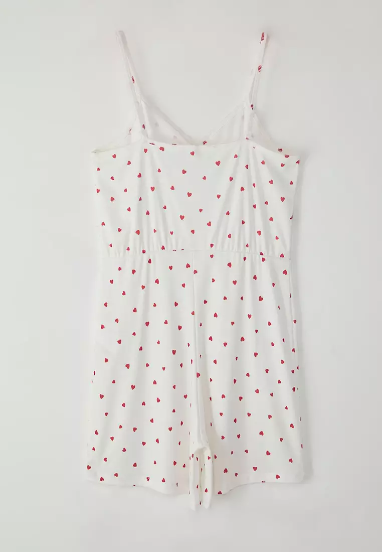 Ecru Heart Patterned Lace Camisole Knitted Jumpsuit Tbbss25Bg00017