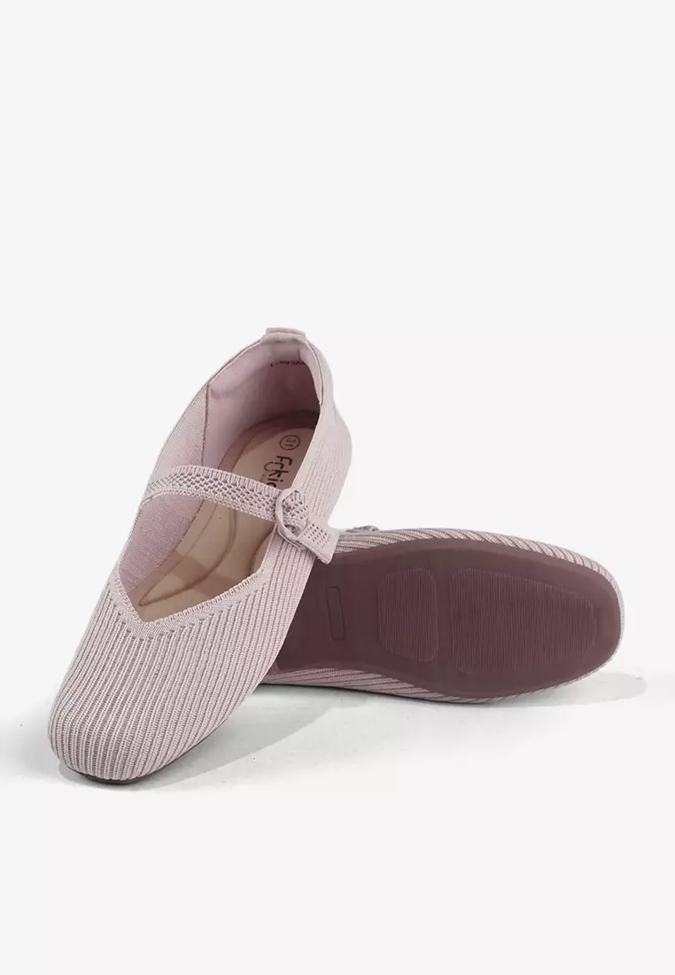 Sepatu Flatshoes Knit Mary Jane Anak Perempuan T.Mona Pink