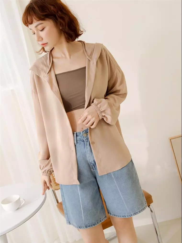 Cotton Waist Adjustment Buttoned Denim Shorts [BA6820]