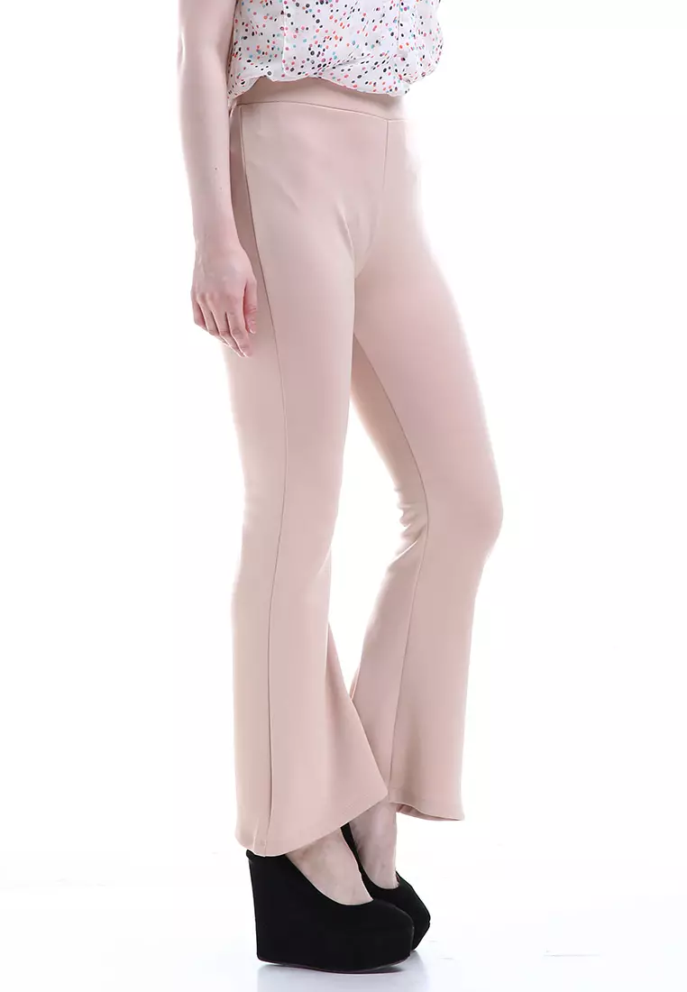 Zahlee Celana Cutbray Wanita Long Pants Woman Highwaist Kasual Bawahan - Cream