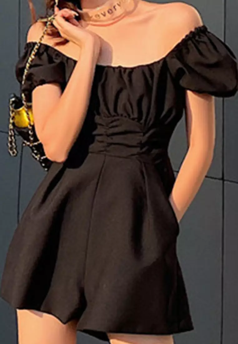 Casual High Waist Pleated Wide Leg Jumpsuit A22050310BK