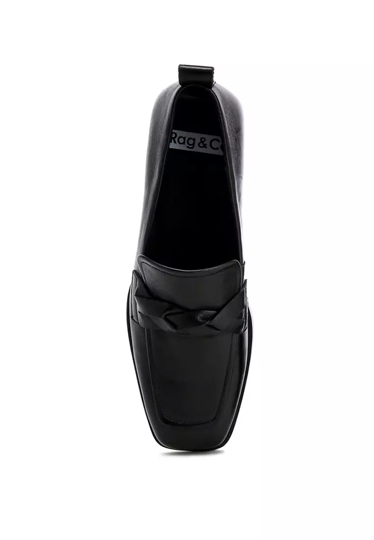 Sepatu Jalinan Kulit Imitasi Lembut Hitam