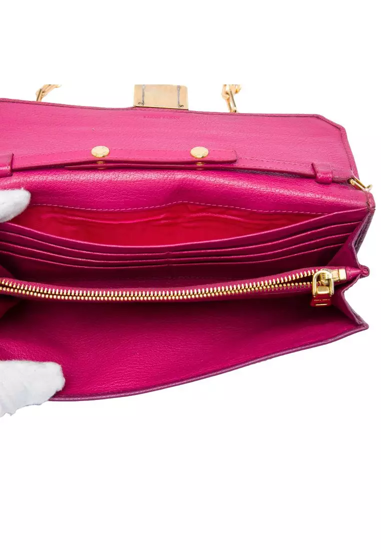 Pre-Loved Miu Miu Bicolor Goatskin Madras Wallet On Chain