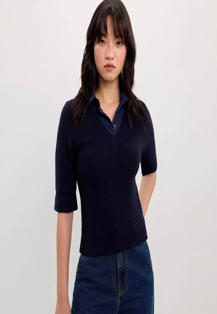 Layered V-Neck Knit Top