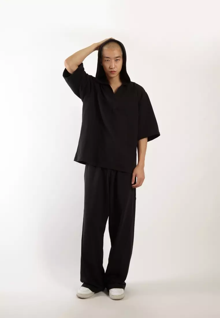 VEDECI X OCWA OVERSIZED BLAZE SHORT SLEEVE HOODIE BLACK