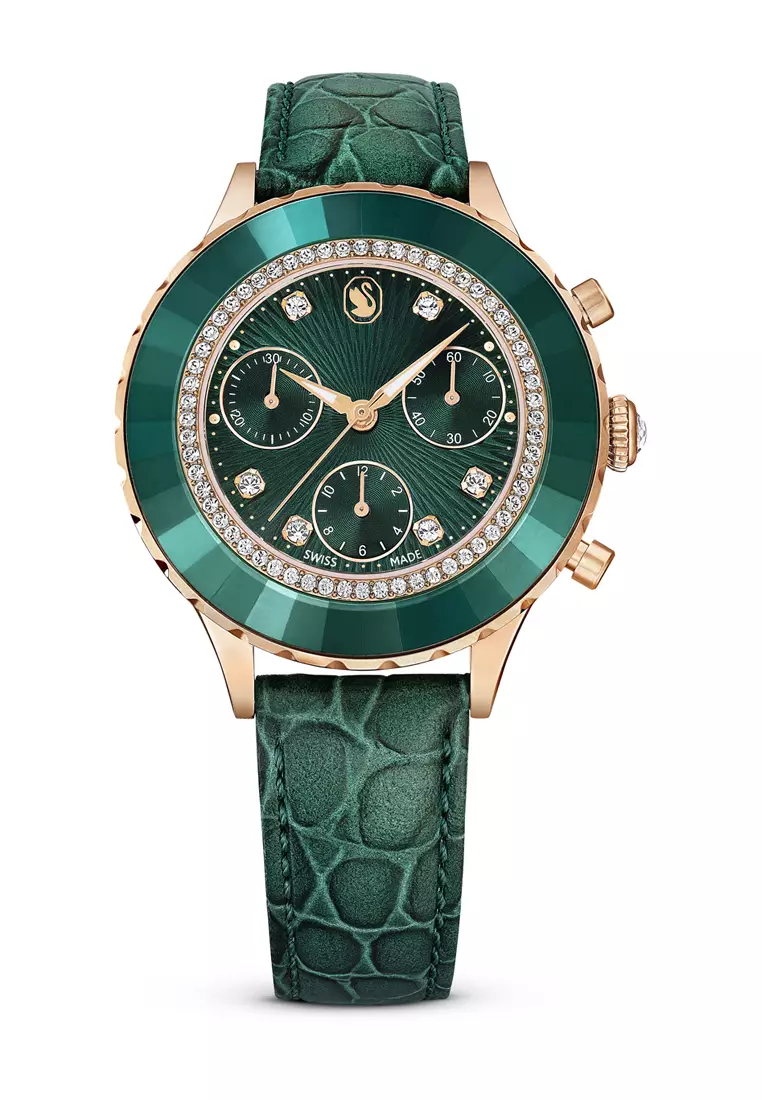 Buy Swarovski Octea Chrono watch, Swiss Made, Leather strap, Green ...