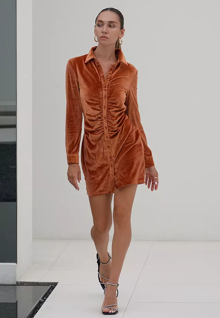 Orange silk bodycon dress top