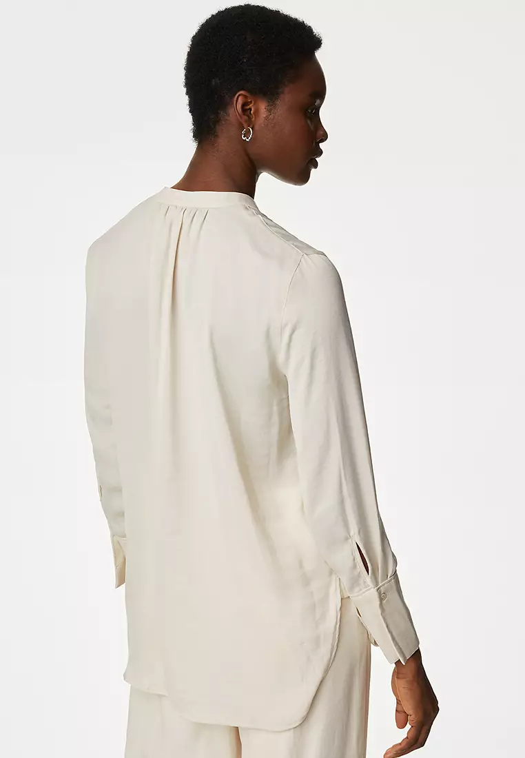 Satin V-Neck Popover Blouse