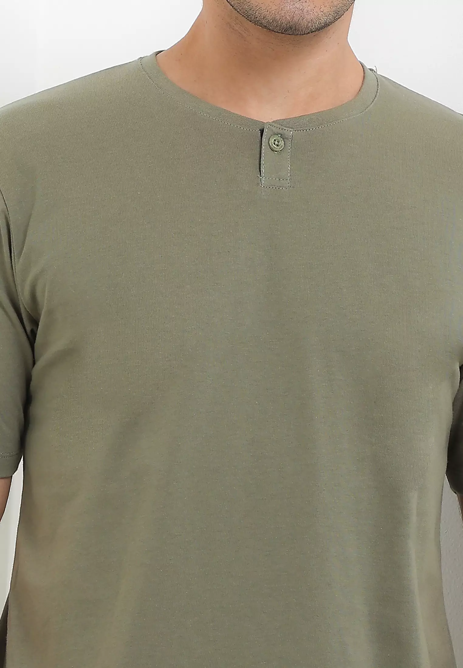 Cressida Henley Basic One Button Shirt Sage - J060G