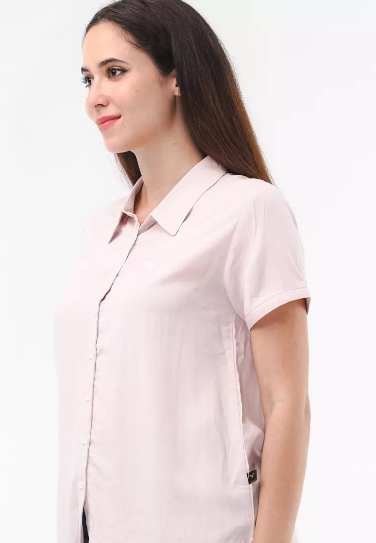 Woven Plain Soft Linen Short Sleeve Blouse