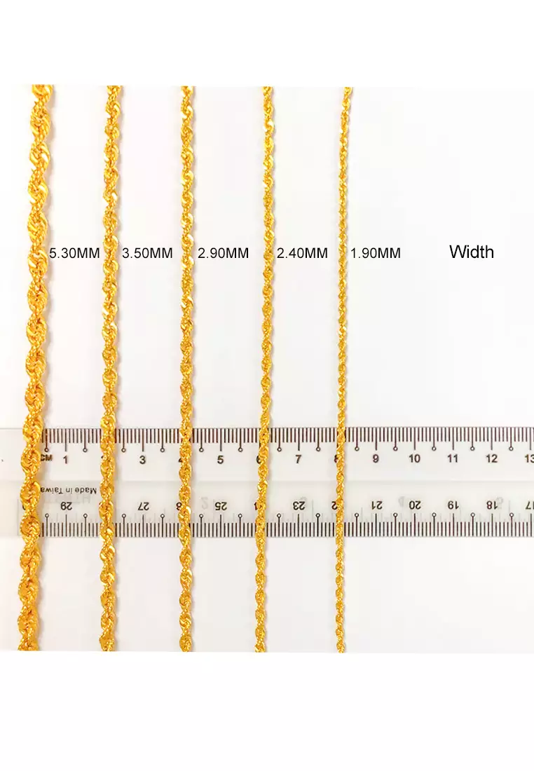 375/9K Gold Hollow Rope Chain Necklace R004 (2.90MM, 60CM)
