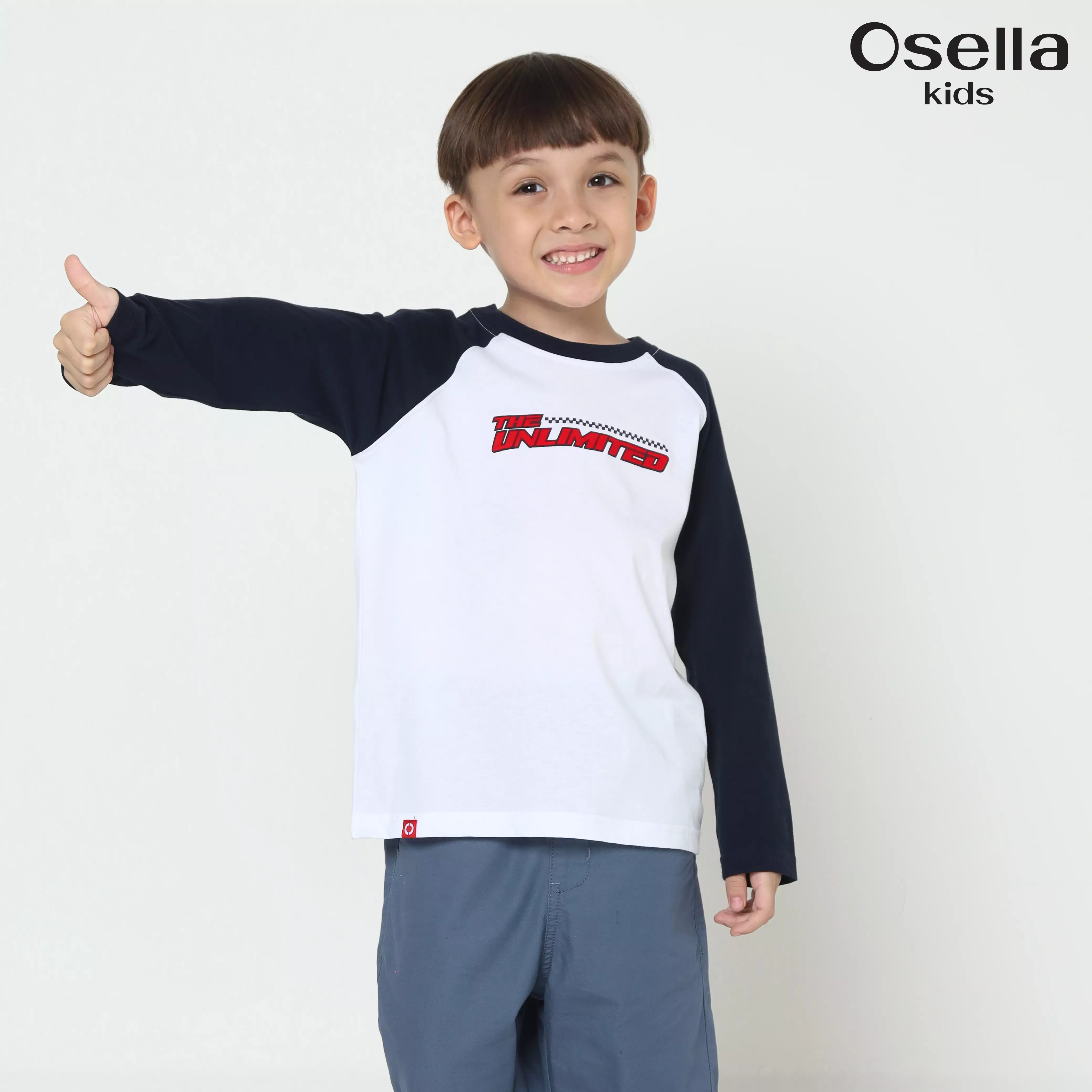 Osella Unlimited Raglan T-Shirt Contrast Long Sleeve In White And Navy  2277500501 | Kaos Lengan Panjang Anak Laki Laki