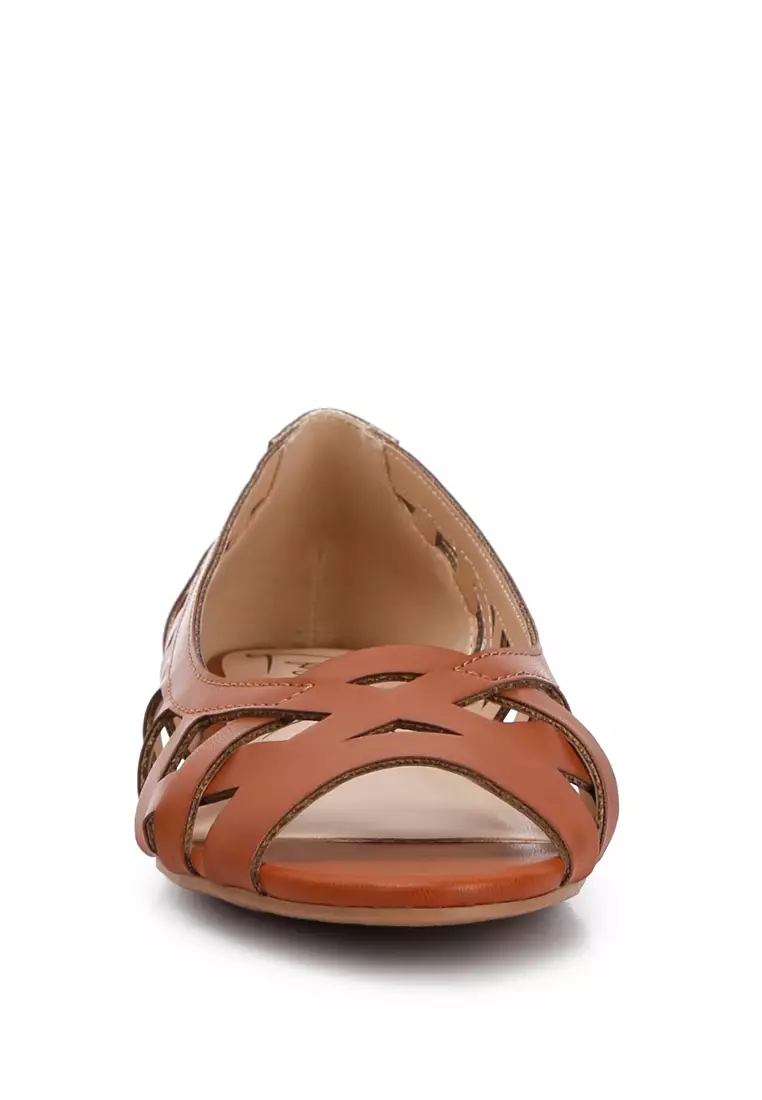 Sepatu Flat Peep Toe Tenun Tan
