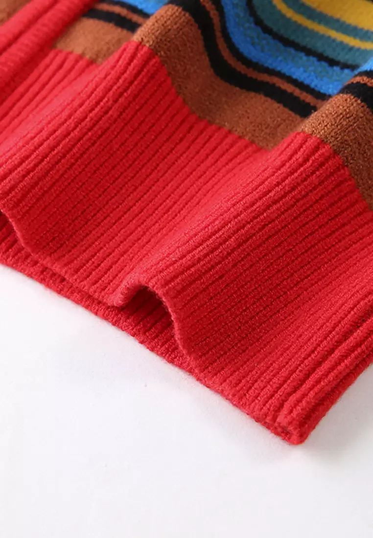 Vintage Colorblock Stand Collar Knit Jacket
