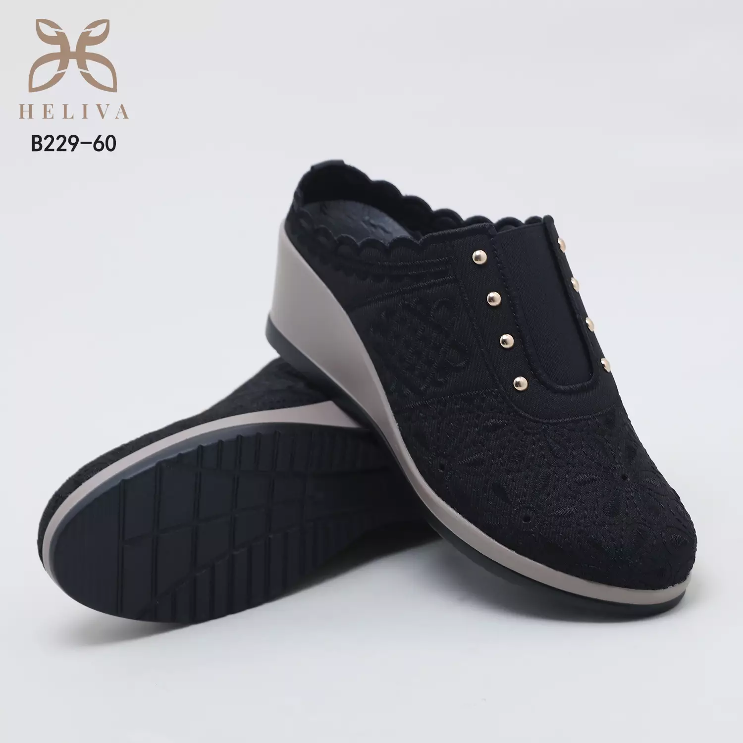 Heliva Jenaya Wedges Shoes Ladies Casual Knitted Flower Pattern