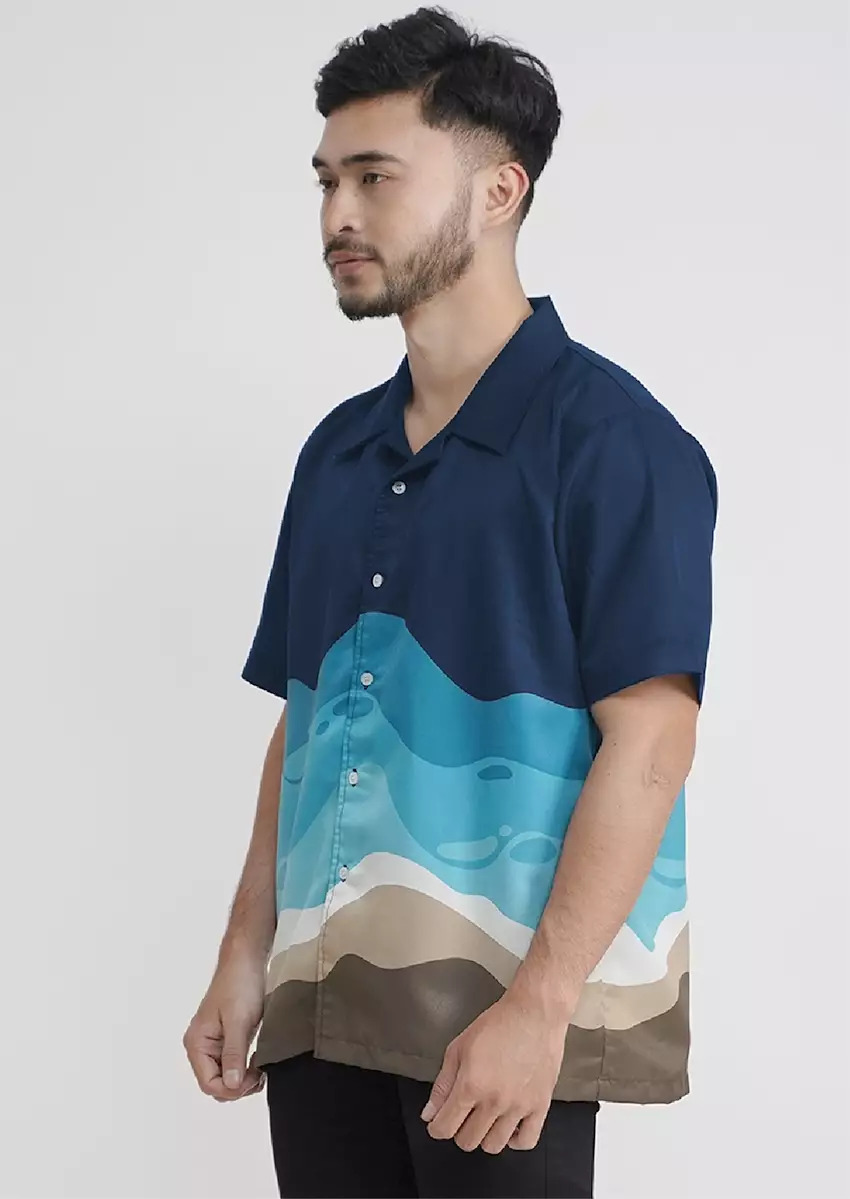 Tiento Kemeja Pakaian Pria Baju Kasual Atasan Lengan Pendek Motif Nature Skala