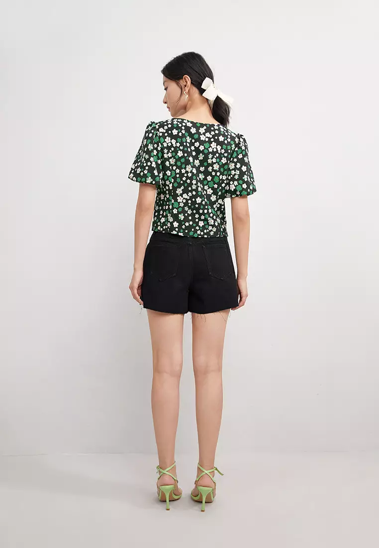 Ripped Cuff Denim Shorts