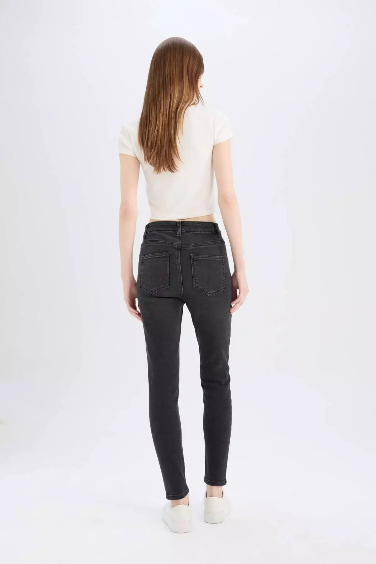 Skinny Fit High Waist Straight Leg Long Jean Snow Washed Pants D6601Ax25Sp