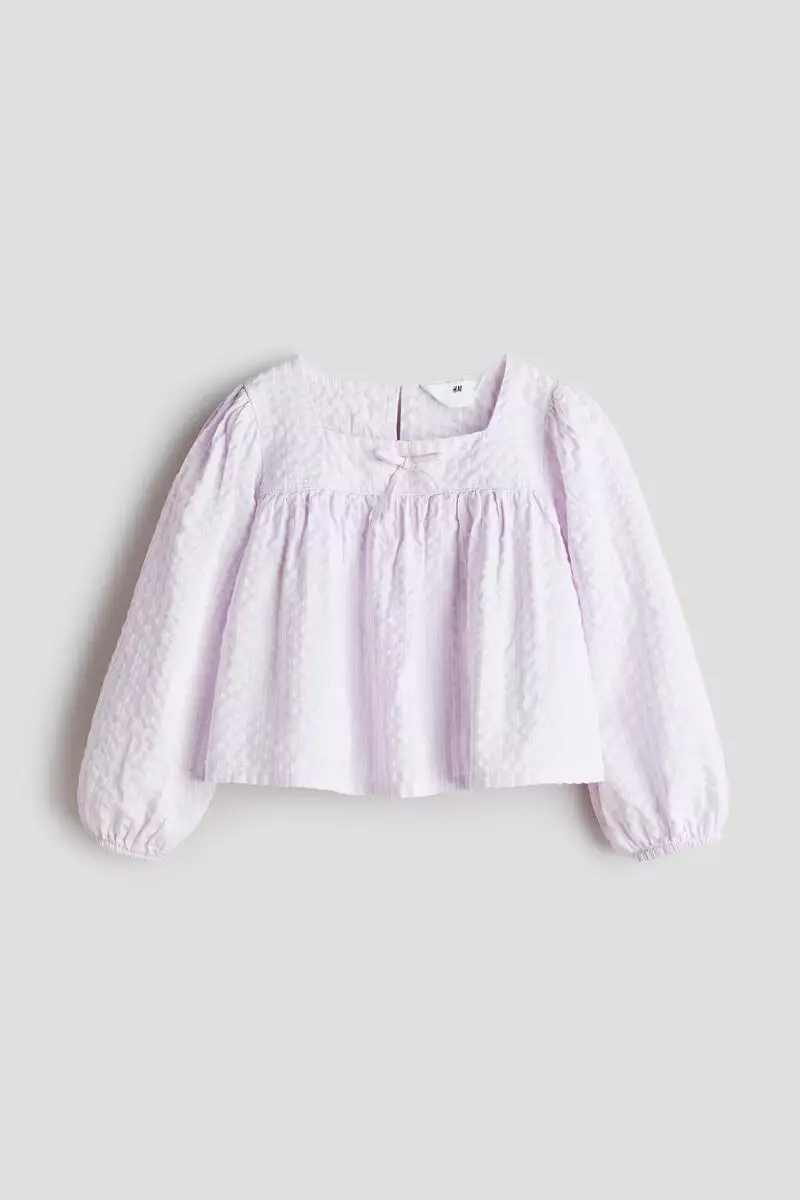 Bow-detail cotton seersucker blouse