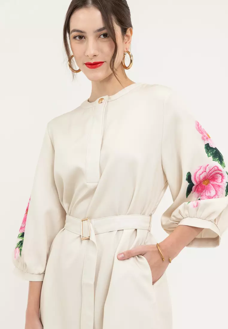 Chalany Printed Sleeves Belted Dress