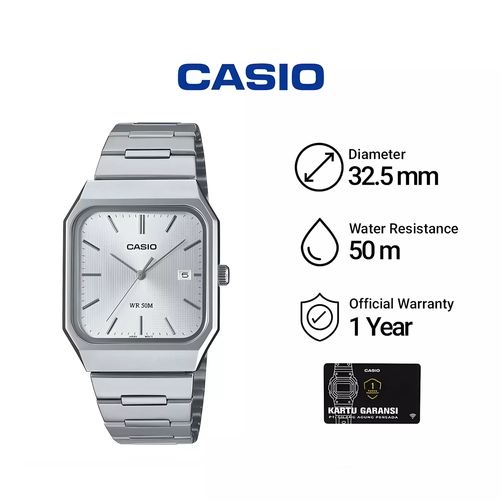 Casio - Jam Tangan Unisex - Silver Stainless Steel - MTP-B185D-7AV