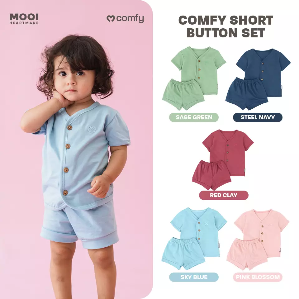 Mooi Setelan Pendek Bayi Comfy Baby Short Button Set - Pink Blossom
