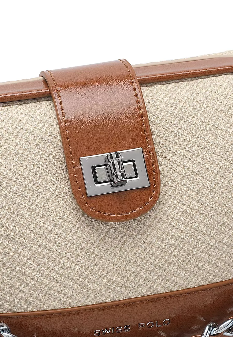 Women's Top Handle Bag / Sling Bag / Crossbody Bag / Shoulder Bag - Light Yellow / Brown