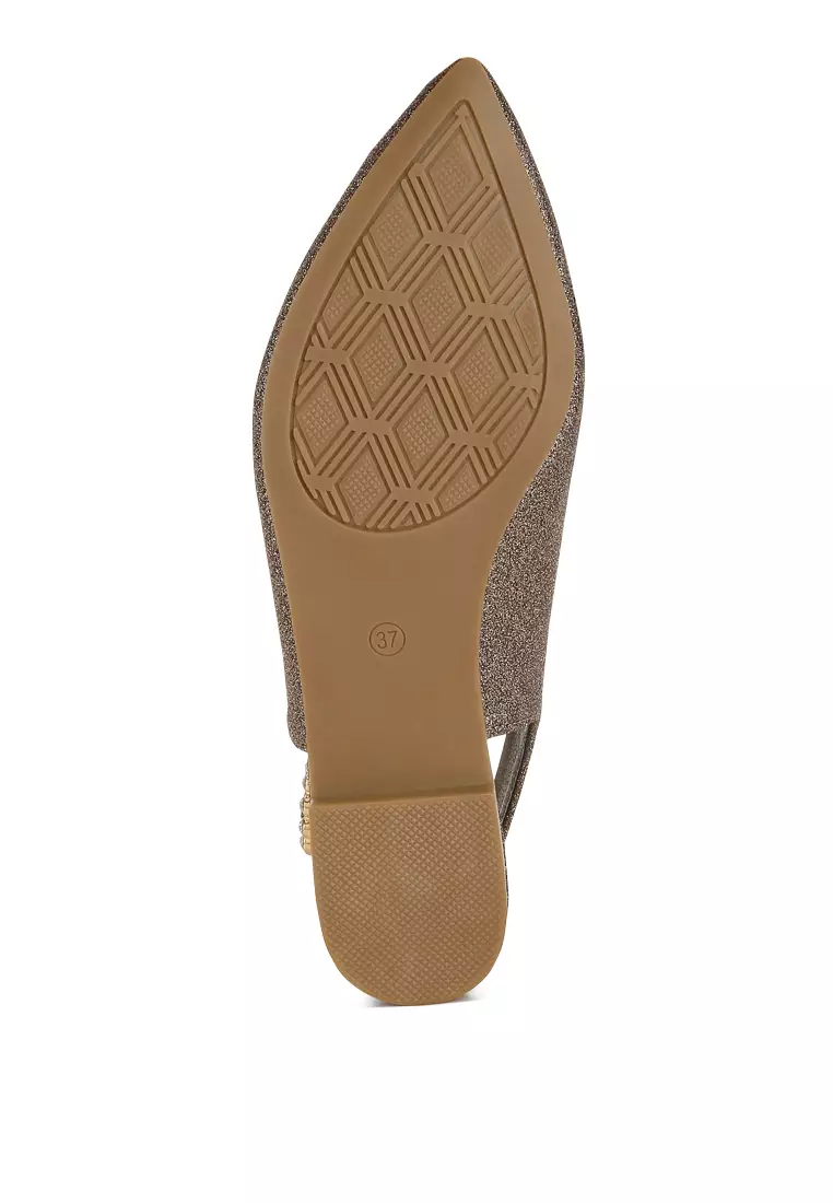 Glitter Slingback Flat Sandals in Bronze