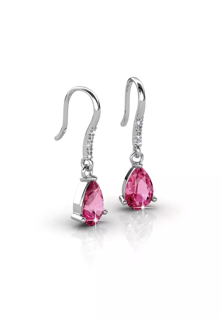 Dew Drop Earring Pink WG - Anting Crystal Swarovski by Her Jewellery
