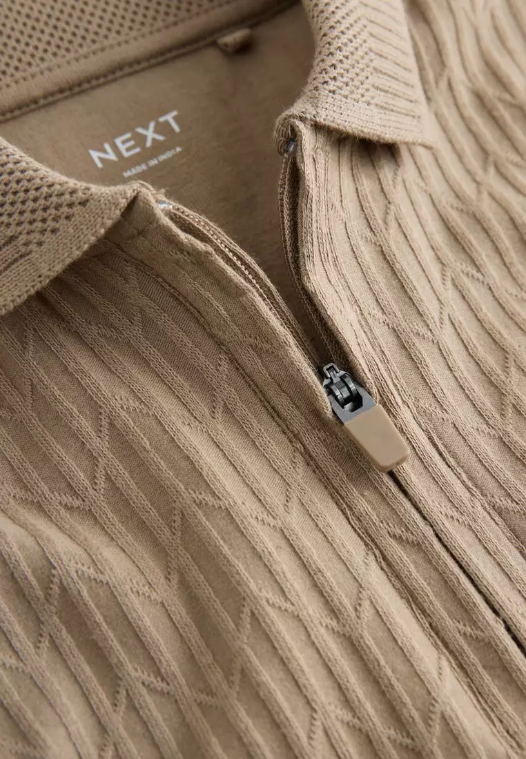 Textured Short Sleeve Polo Shirt