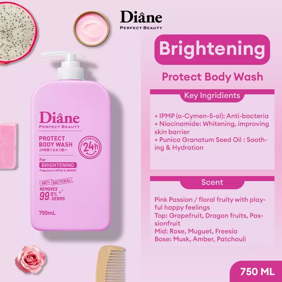 Diane Protect Body Wash For Brightening 750ml – Sabun Mandi Cair Untuk Mencerahkan Kulit Kusam