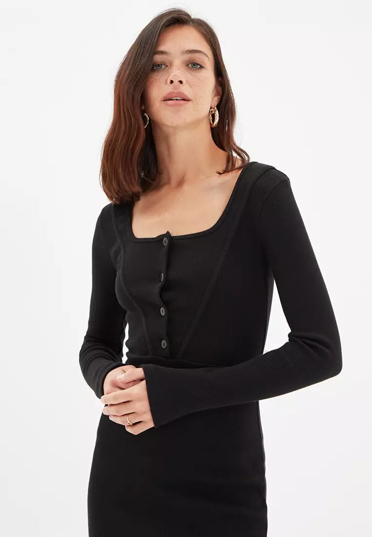 TRENDYOL Damen A-Line Kleid | Quadratischer Kragen | Ärmellos | Aus Baumwollmix | Ecru | Für Lässige Anlässe