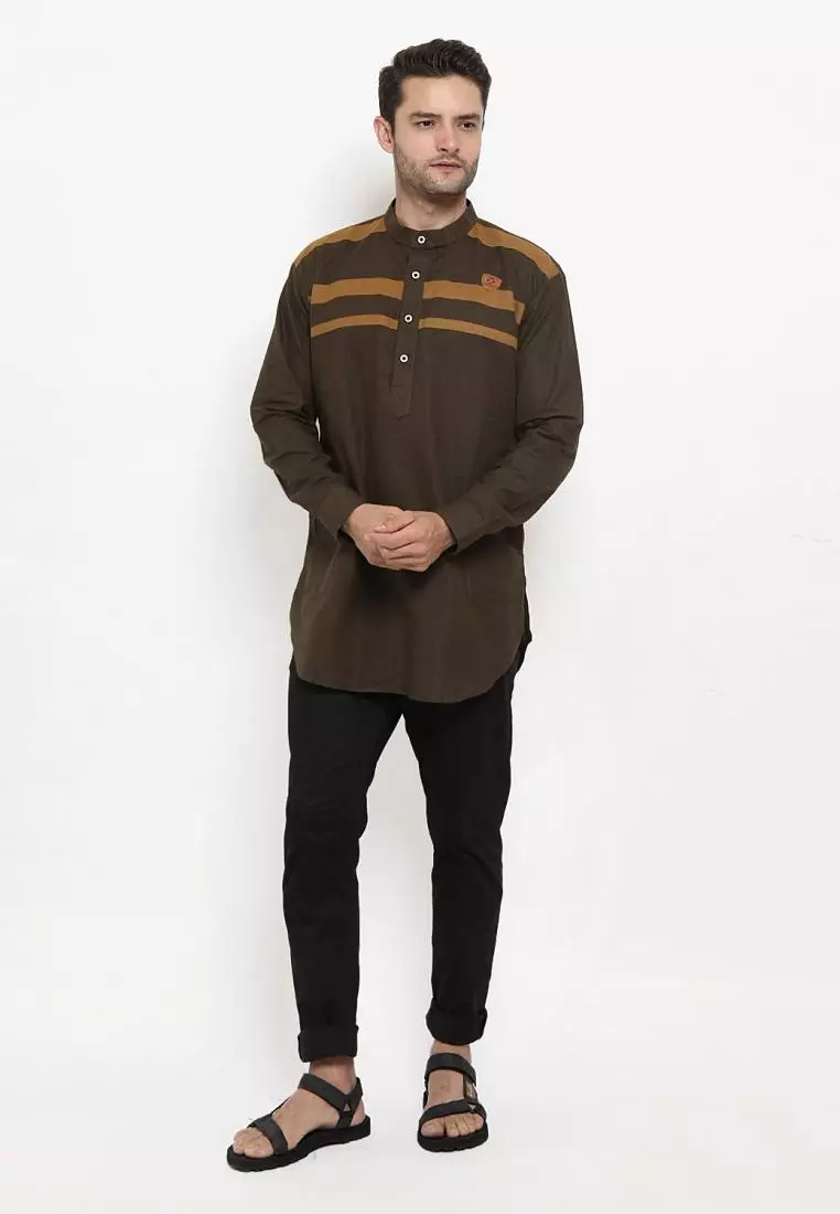 Zayidan Baju Koko Gamis Muslim Pria Rauf - Coklat Tua