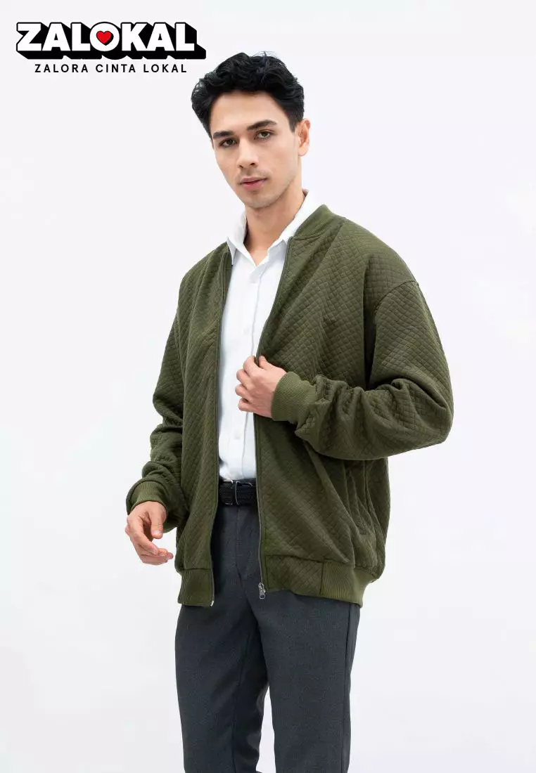 Houseofcuff Jaket Katun Outer Bomber Smart Casual Hijau Army